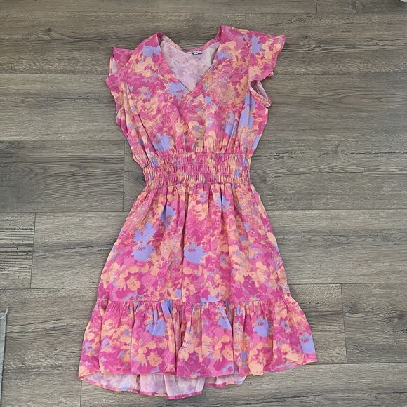 Rails Tara Flutter Sleeve Smocked Waist Mini Dress in Passion Flower Size Small - Picture 2 of 5